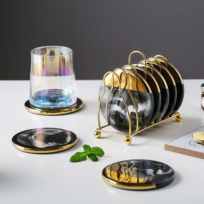 Marble Ceramic Coaster Set With Stand