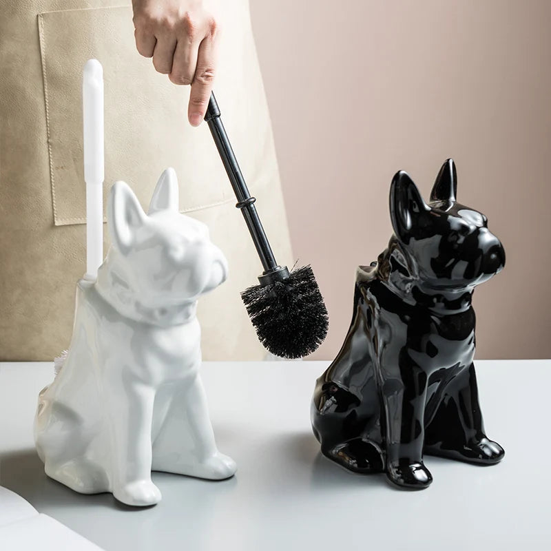 Ceramic Bulldog Toilet Brush Holder