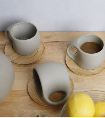 Japanese-style Ceramic Mug With Wooden Saucer