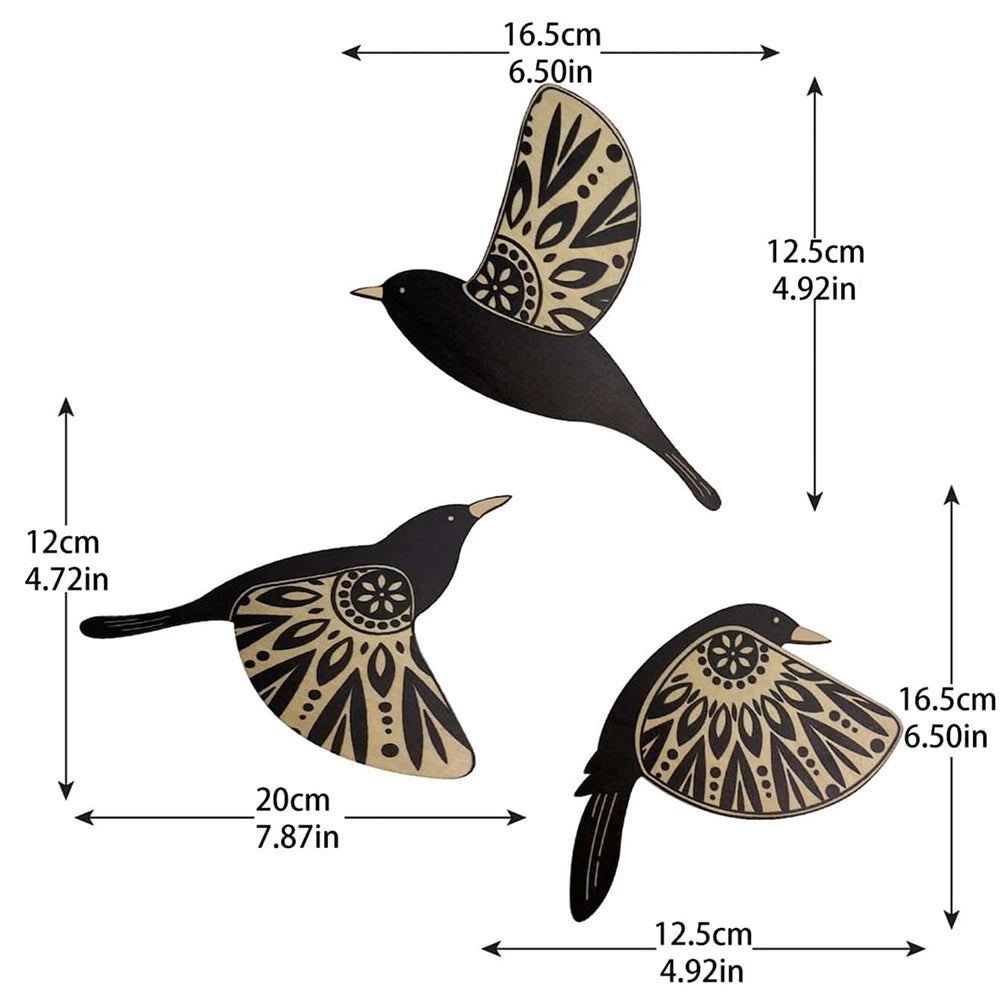 3pcs Wood Bird Wall Art