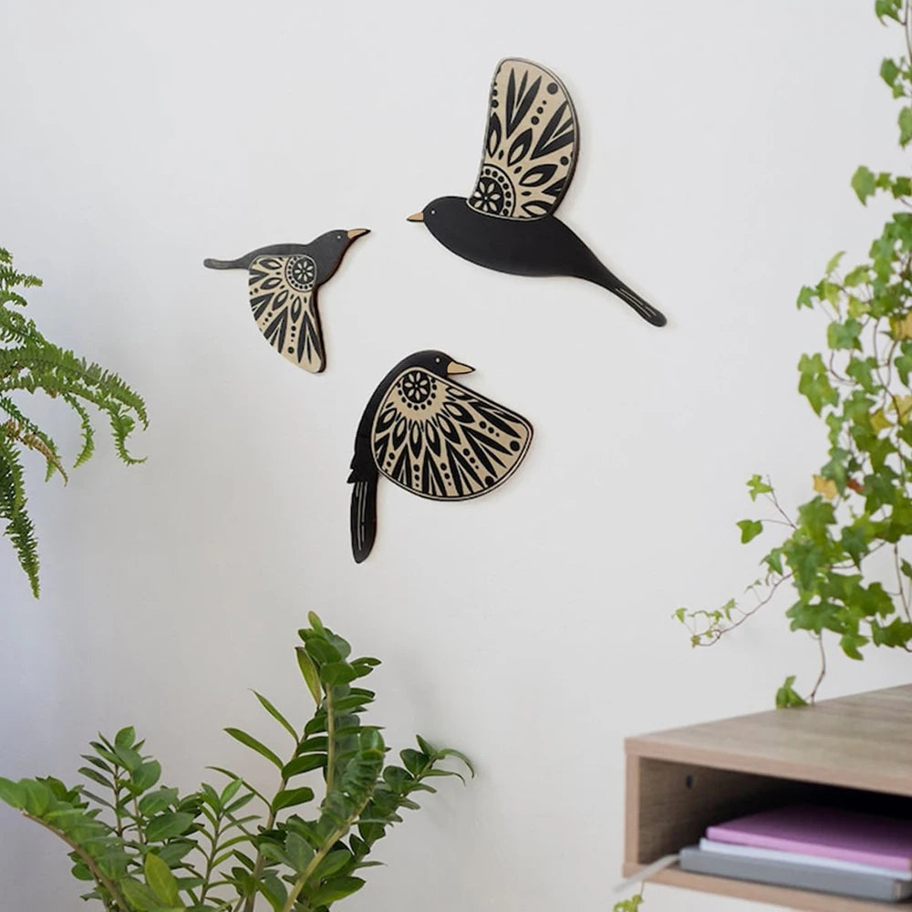 3pcs Wood Bird Wall Art