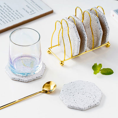 Marble Ceramic Coaster Set With Stand