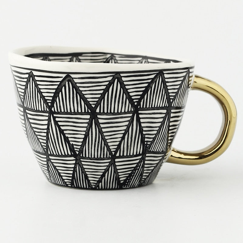Abstract Geometric Mug with Gold Handle