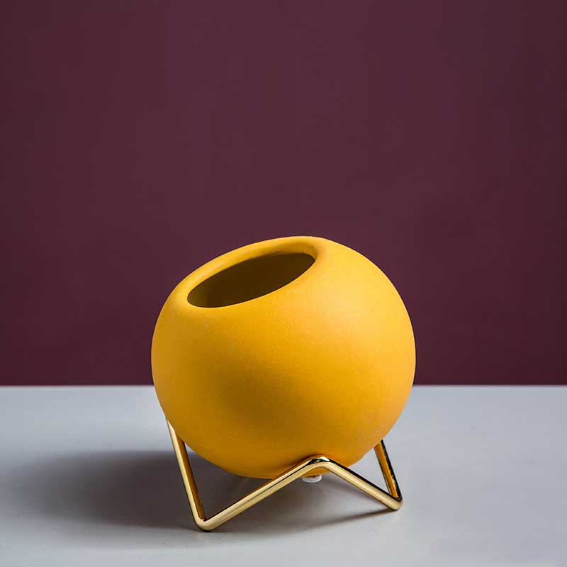 Coloured Ceramic Vase With Gold Stand