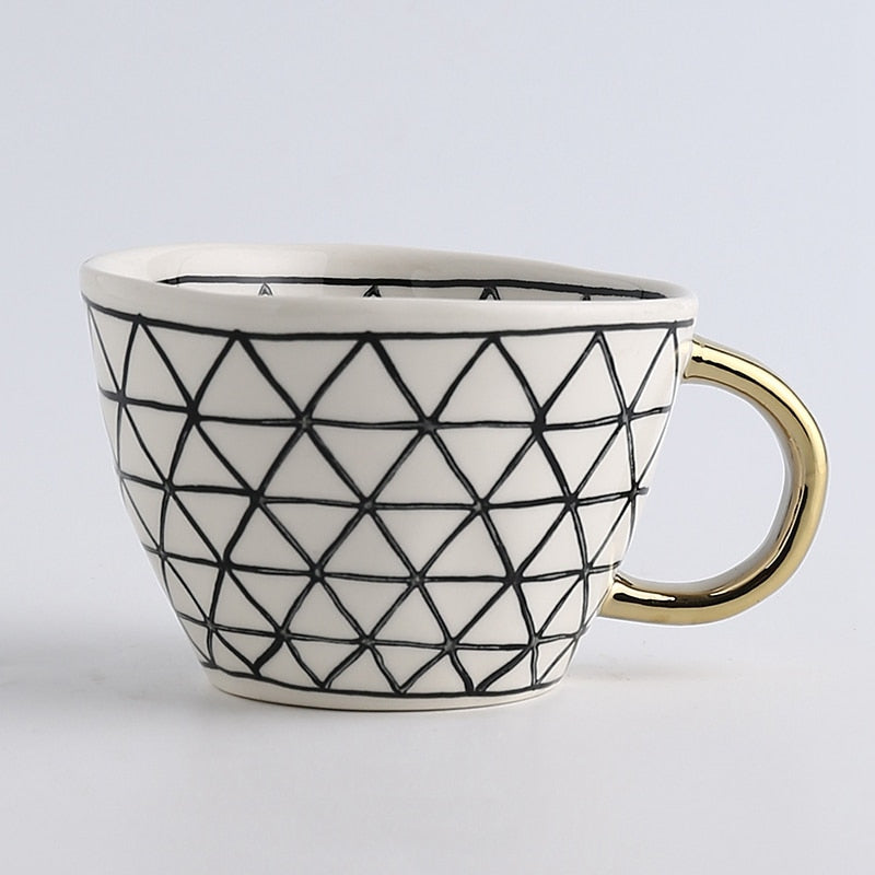 Abstract Geometric Mug with Gold Handle