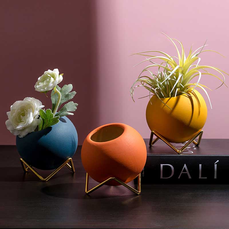 Coloured Ceramic Vase With Gold Stand
