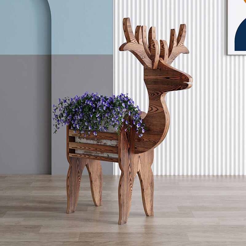 Wooden Stag Flower Pot Stand