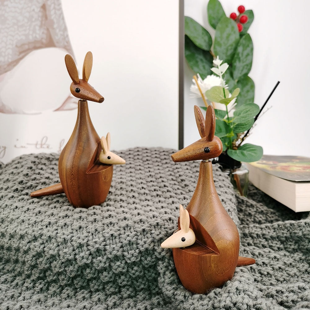 Teak Kangaroo and Joey Table Ornament