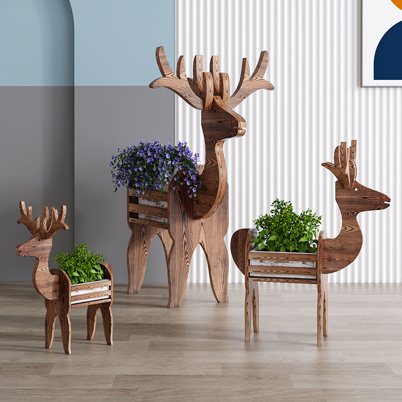 Wooden Stag Flower Pot Stand