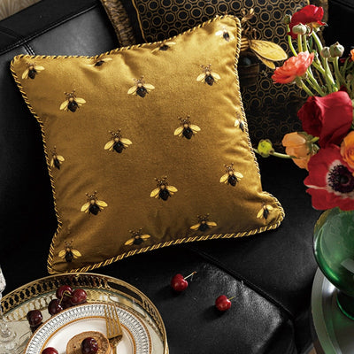 Luxury Bee and Geometric Velvet Cushion Covers