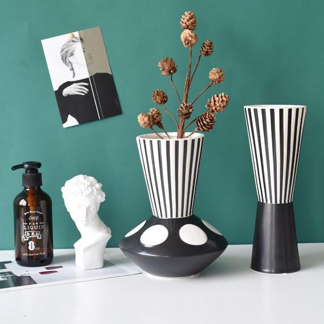 Black and White Graphic Ceramic Vase - Glamorous Hangups Ltd
