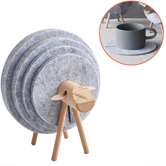 Felt Coasters with Wooden Animal Stand