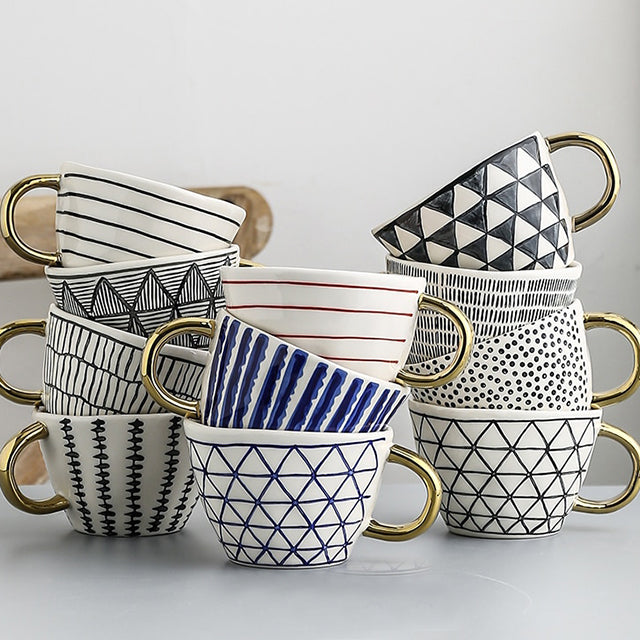 Mug Geometric Pattern Abstract Geometric Mug with Gold Handle | GlamorousHangups – Glamorous ...