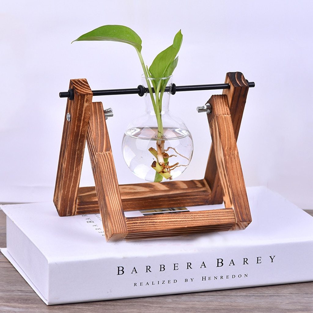 Desktop Hydroponic Planter with Wooden Tray - Glamorous Hangups Ltd