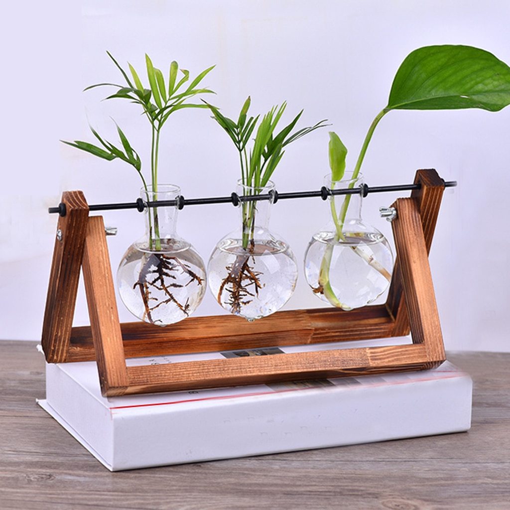 Desktop Hydroponic Planter with Wooden Tray - Glamorous Hangups Ltd