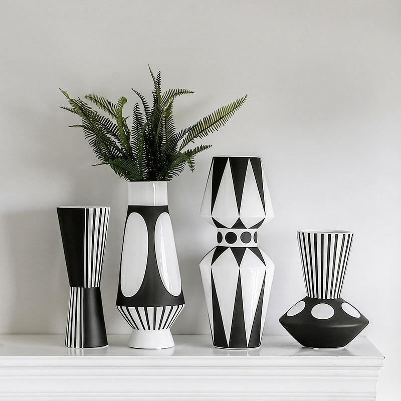 Black and White Graphic Ceramic Vase - Glamorous Hangups Ltd