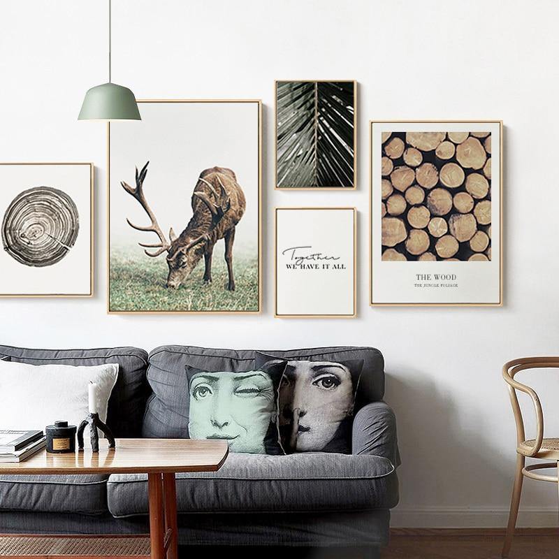 Scandi Deer and Leaf Canvas Wall Art - Glamorous Hangups Ltd